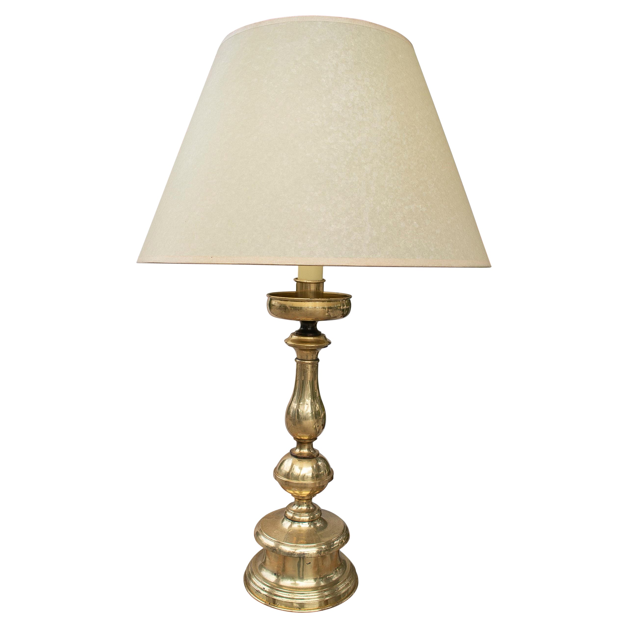 1970's Spanish Bronze Candleholder Table Lamp