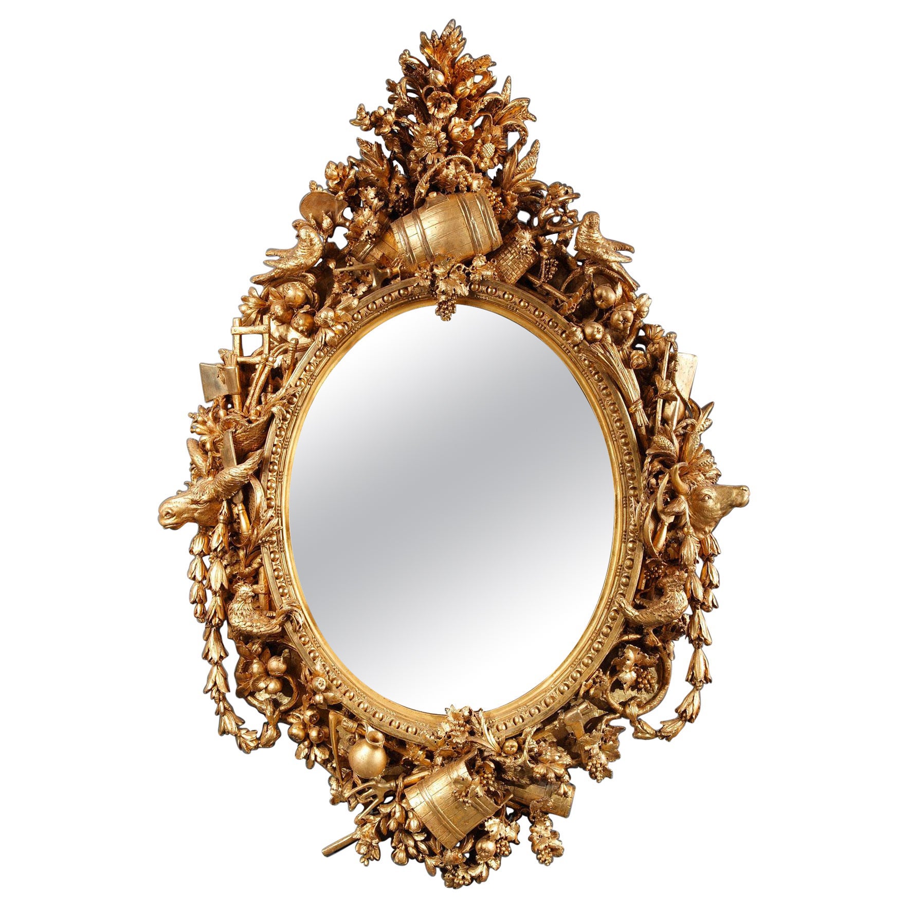 Oval Giltwood Mirror Attributed to L. Frullini, Italy, circa 1890 For Sale