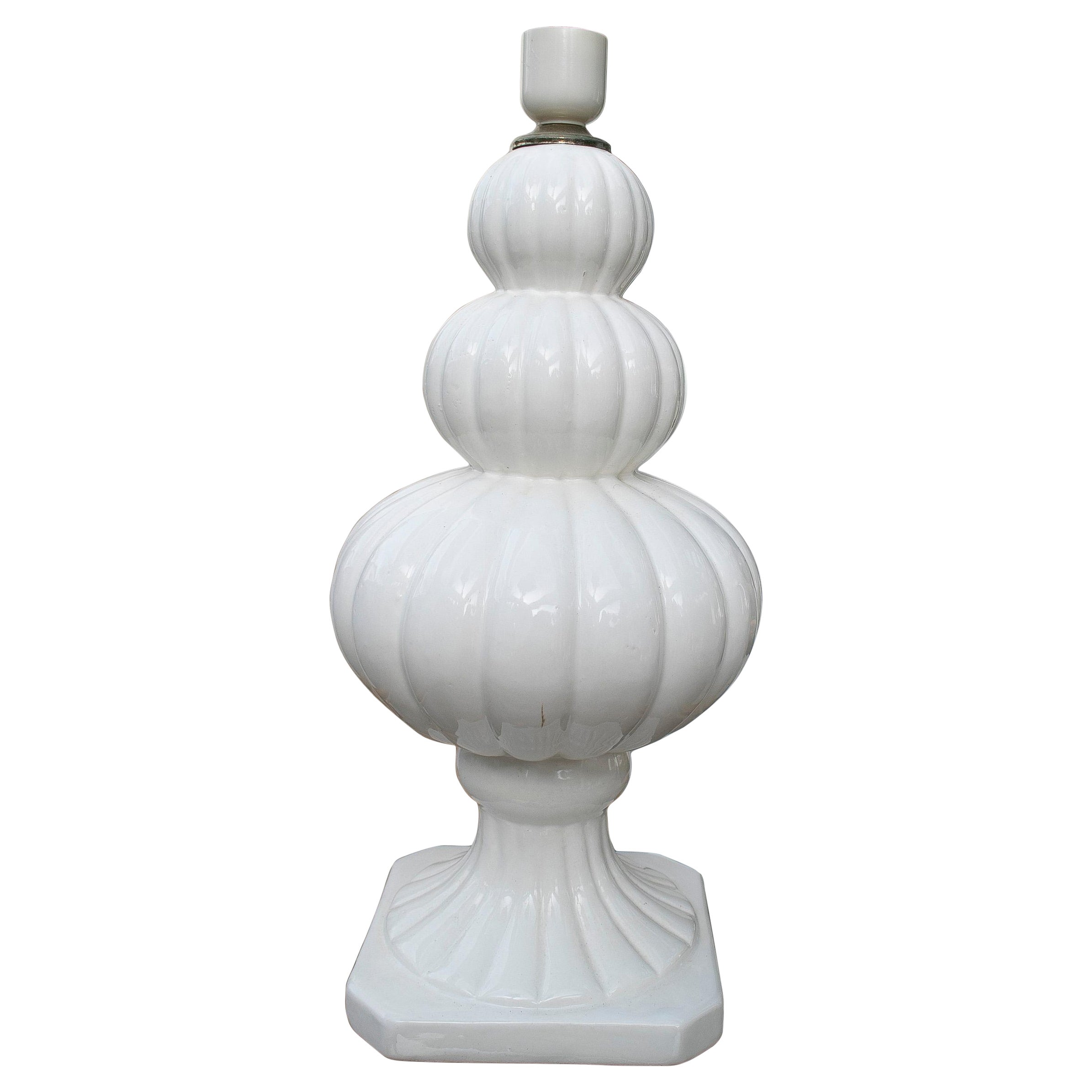 1970's Porcelain Table Lamp in White Colour and with a White Rounded Shape