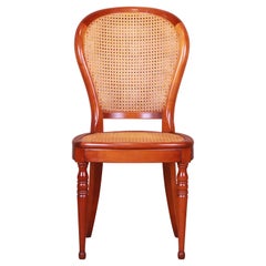 French Cherry Wood and Cane Balloon Back Desk Chair Attributed to Grange
