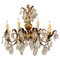 Antique English Bronze Chandelier with Cut Rock Crystals