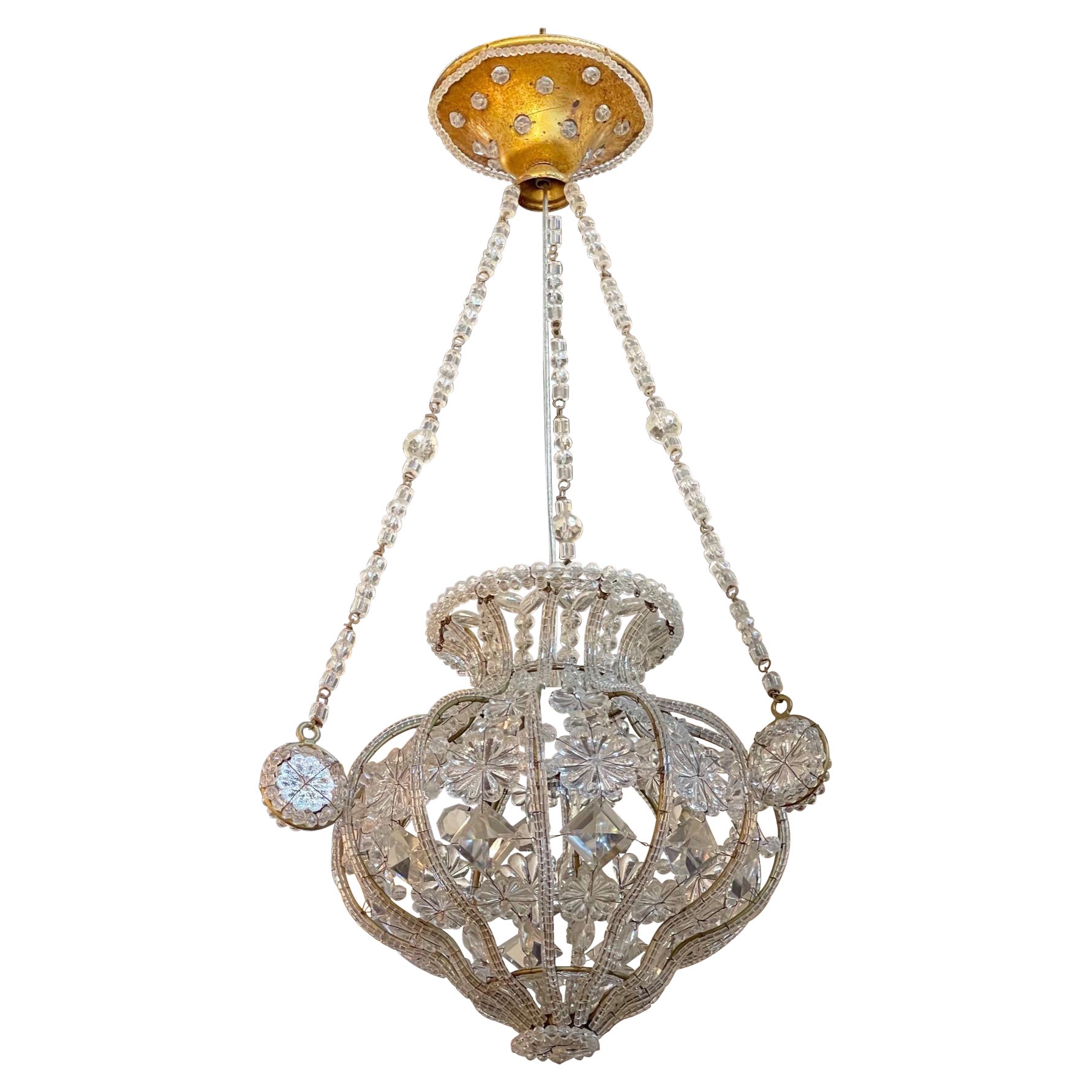 Early 20th Century Italian Beaded Crystal Single Light Pendant
