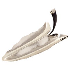 CALA Blatt Medium Tablett, Horn & Alpaka Silber