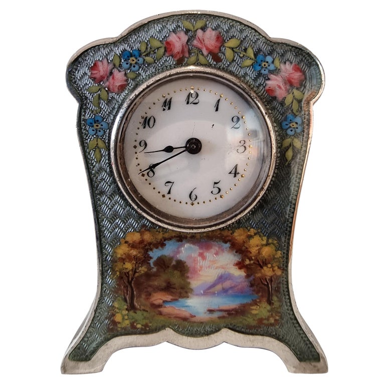 Sub Miniature Silver and Guilloche Enamel Carriage Clock For Sale at ...