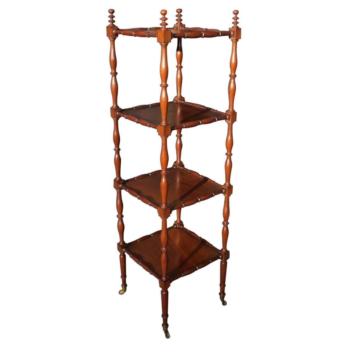 English Regency Mahogany Four Tiered Finial Etagere with Brass Casters, C. 1800 For Sale