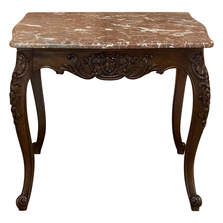 Antique French Louis XV Marble Top Square Coffee Table or End Table For