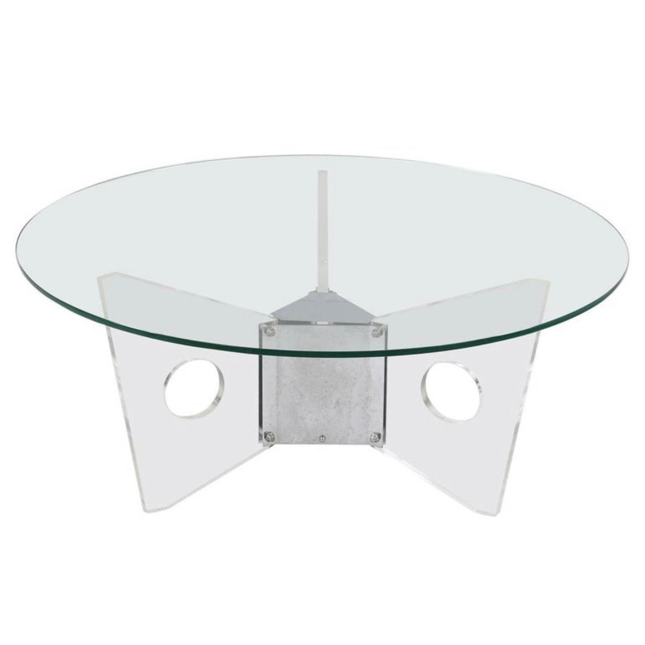 Wonderful Mid-Century Modern Round Glass Top Lucite & Chrome Base Coffee Table