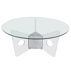 Vintage Wonderful Mid-Century Modern Round Glass Top Lucite & Chrome Base Coffee Table