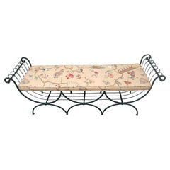 Large Patinated Iron Bench with Cushion by John Salterini
