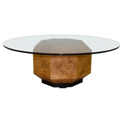 Vintage Hekman Coffee Table Hexagon Burl Wood Base With Glass Top