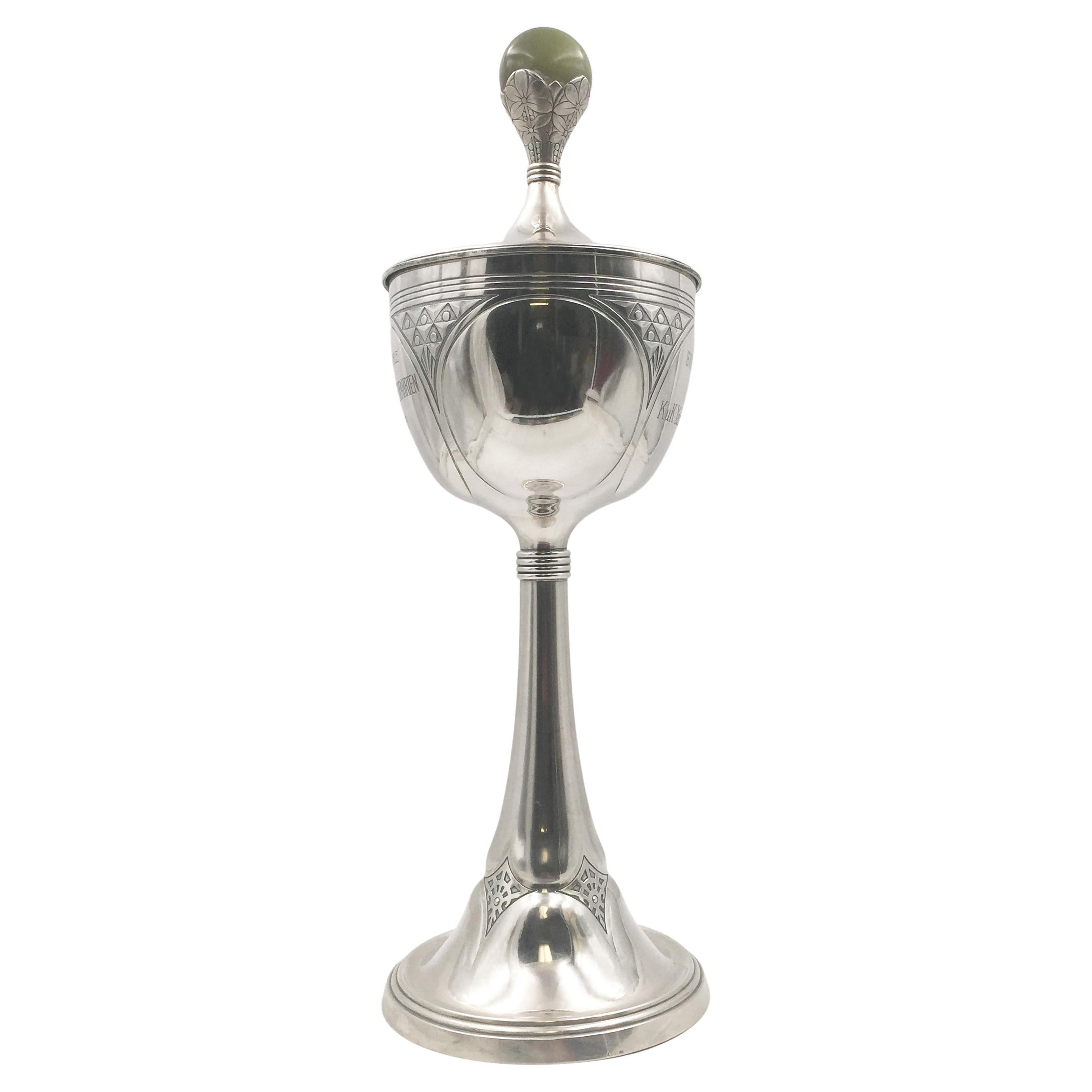 German Continental Silver and Onyx Monumental Trophy in Art Deco Style For Sale