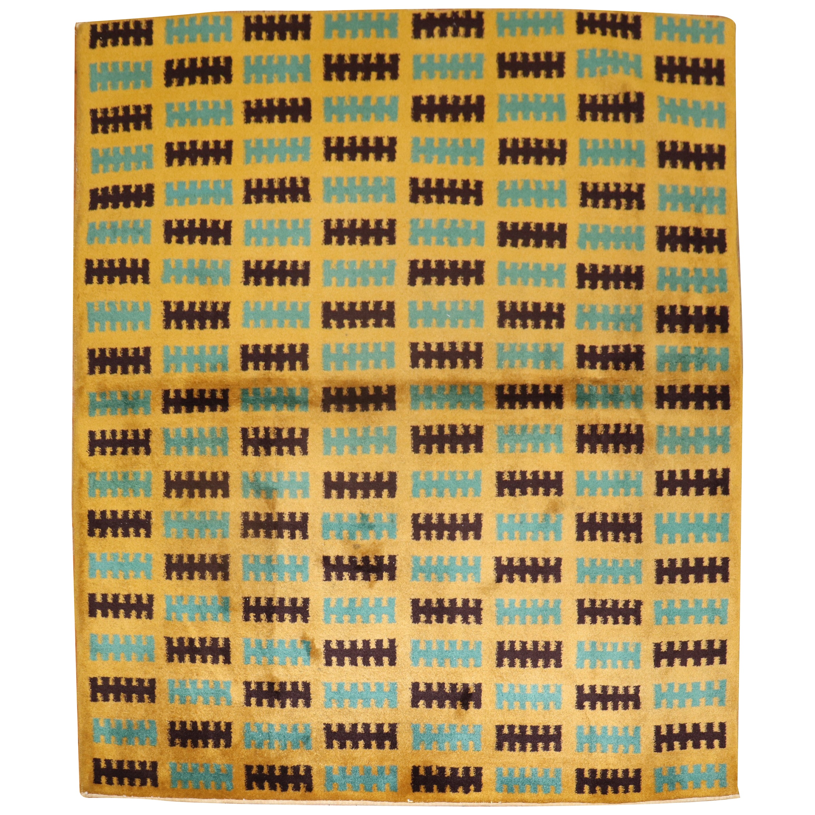 Yellow Square Vintage Turkish Deco Rug For Sale