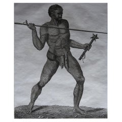 Original Antique Ethnographical Print, New Caledonian Warrior, 1817