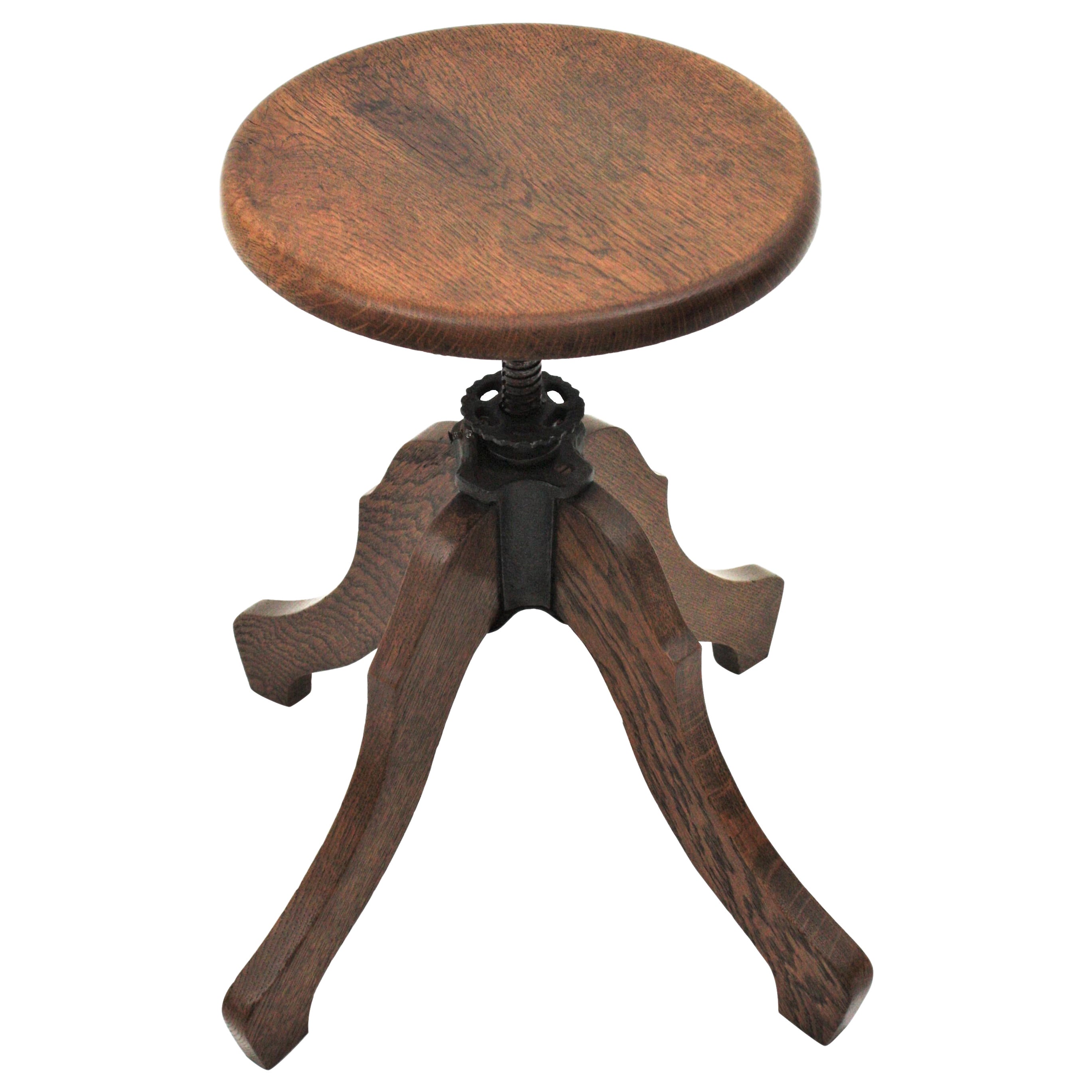 Oak Revolving Stool / Swivel Stool,  1930s