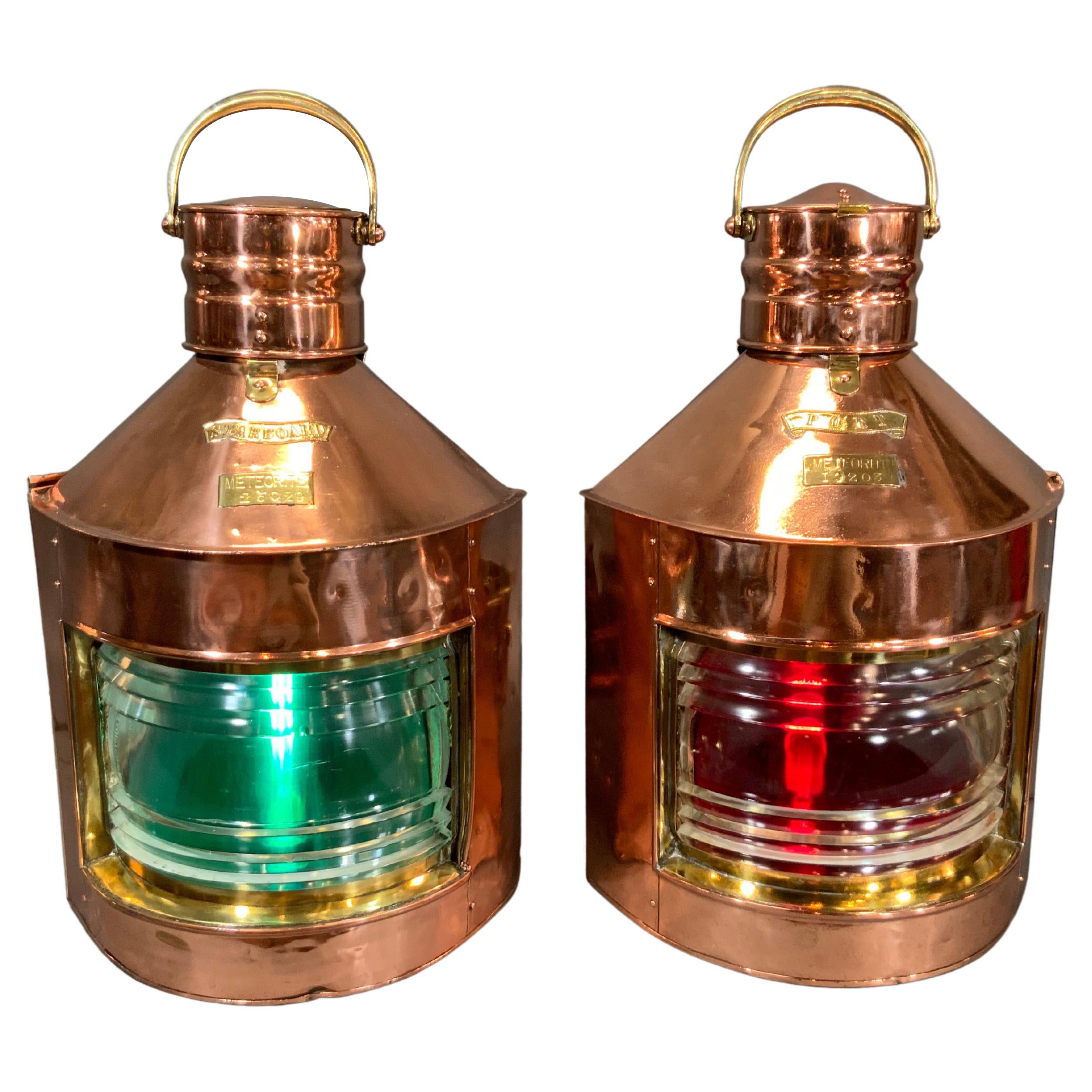 Pair of Copper Port and Starboard Ships Lanterns by Meteorite, "25029" & "19203" For Sale