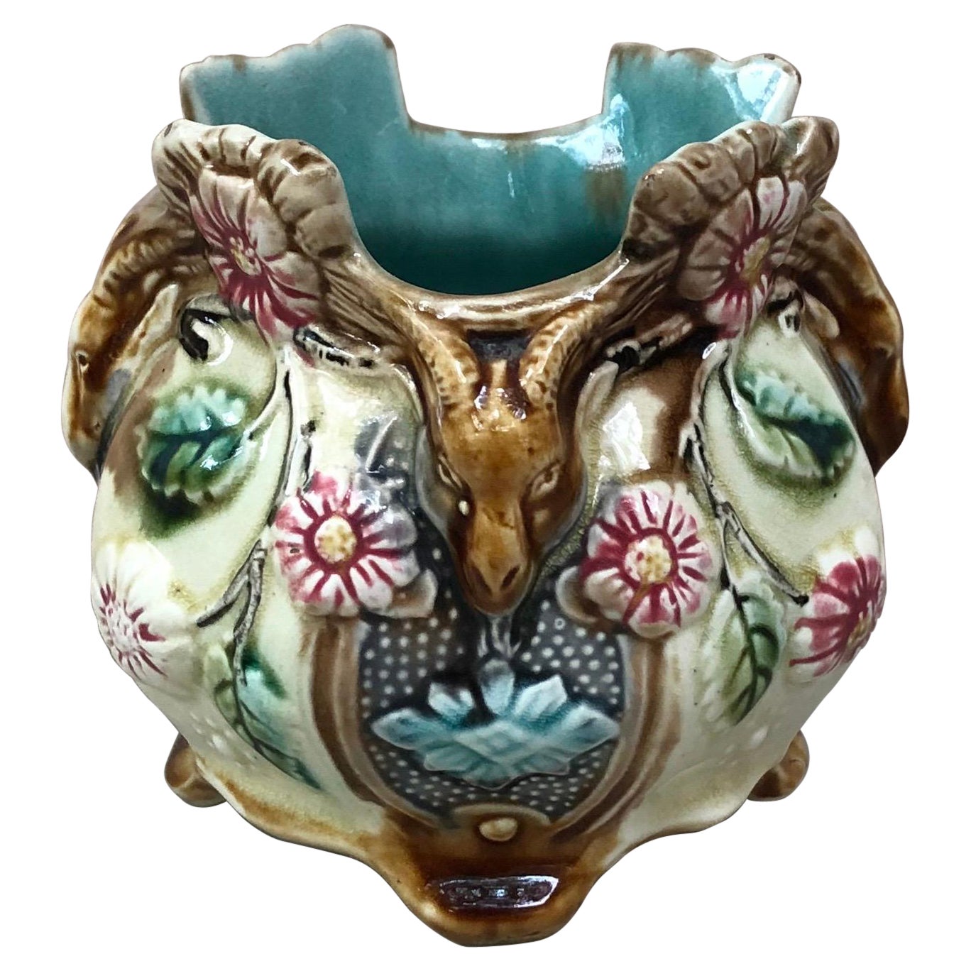 Small French Majolica Cache Pot Onnaing, Circa 1890 For Sale