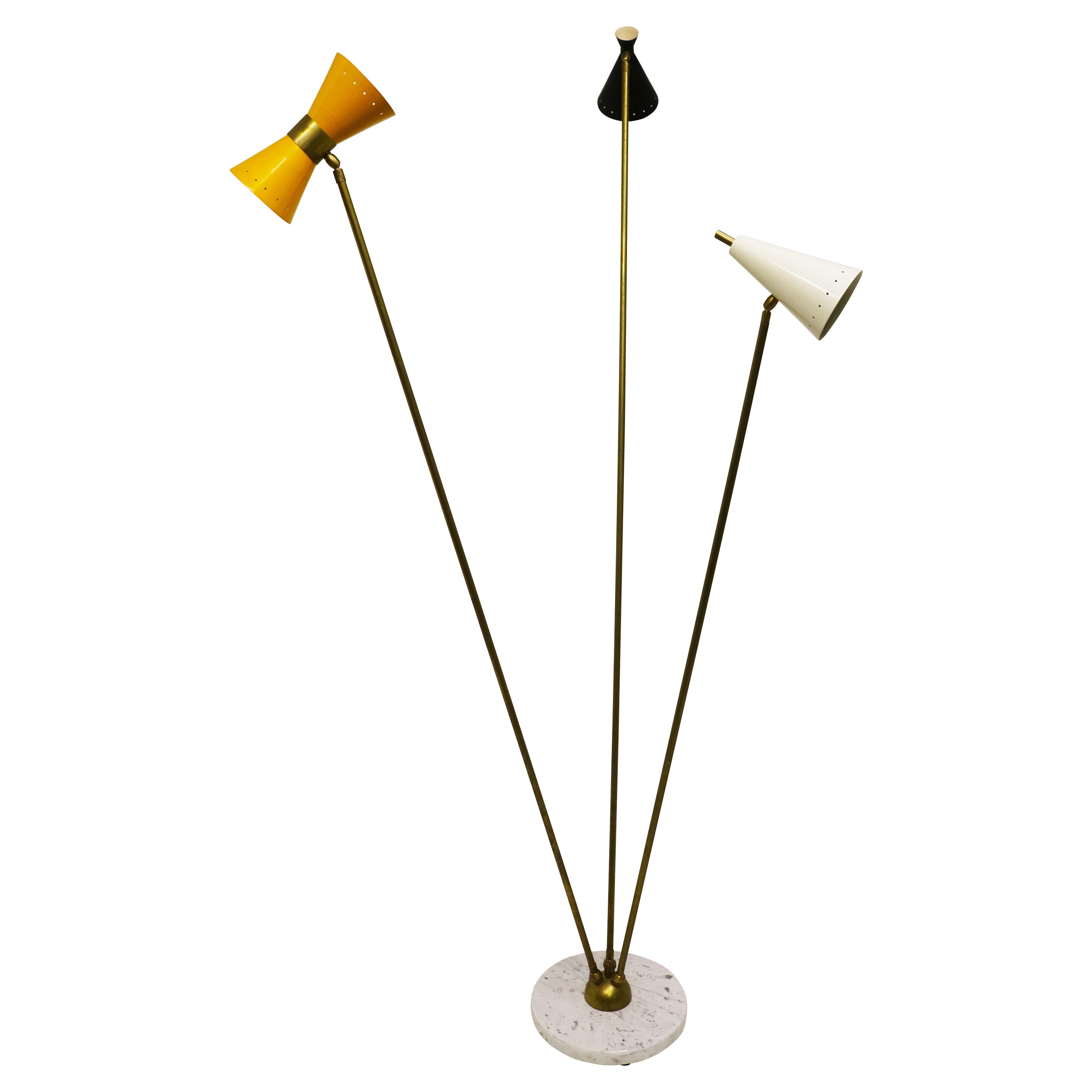 Minimalist Italian Design Floor Lamp Brass Midcentury Stilnovo Style 1950 Marble For Sale