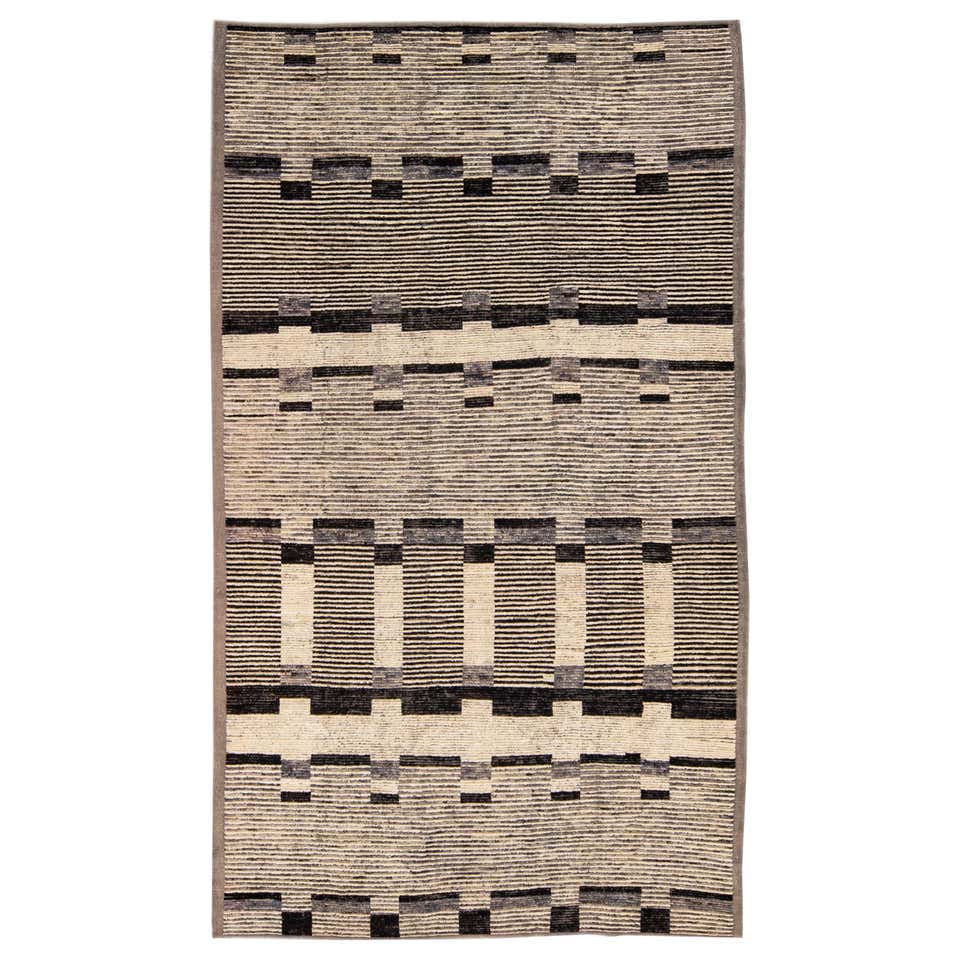 Modern Beige Moroccan Style Handmade Brown Geometric Pattern Wool Rug ...