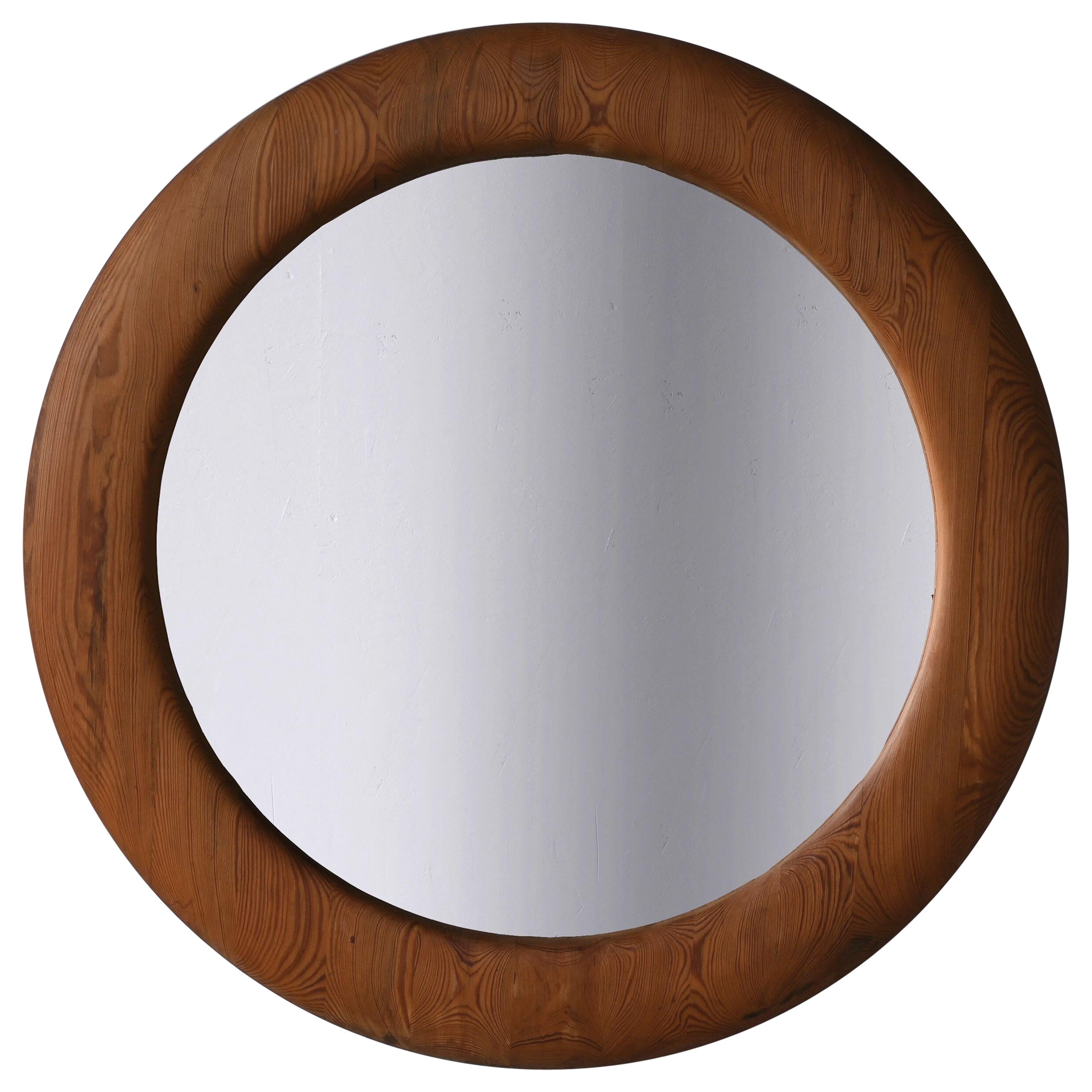 Sven Larsson, Large Wall Mirror, Solid Pine, Artist's Studio, Sweden, 1970s For Sale