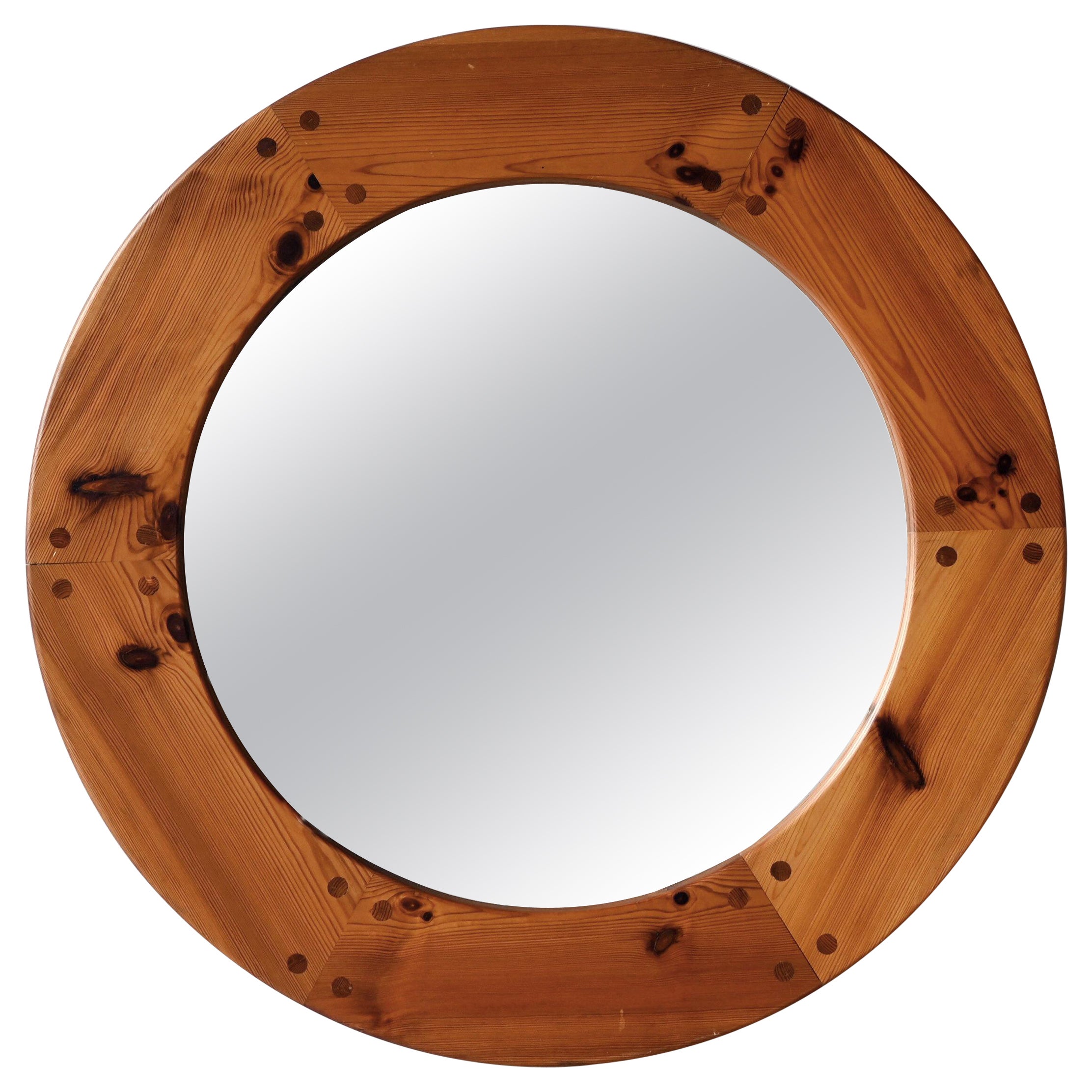 Large Wall Mirror in Solid Pine by Uno Kristiansson for Luxus, Sweden