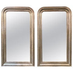 Pair of French Louis Philippe Silver Leaf Mirrors with X Pattern