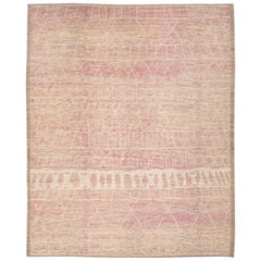 Modern Moroccan Style Handmade Tribal Beige and Pink Oversize Boho Wool Rug