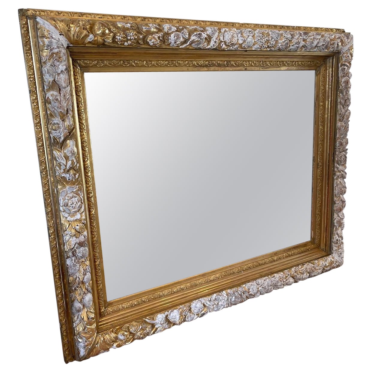 French 19th Century Hand-Carved Gold-Leaf Louis XVI Mirror For Sale