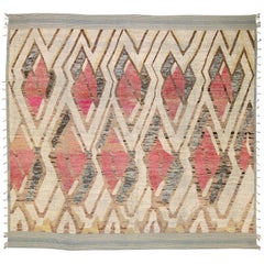 Moderner moderner handgefertigter geometrischer Boho-Wollteppich im marokkanischen Stil in Beige in Übergröße