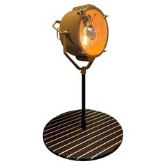 Vintage Sold Brass Ship's Searchlight Mounted to a Ship's Decking Pedestal