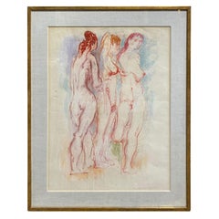 Hans Burkhardt Signed Swiss California Original Midcentury Nude Figures Painting