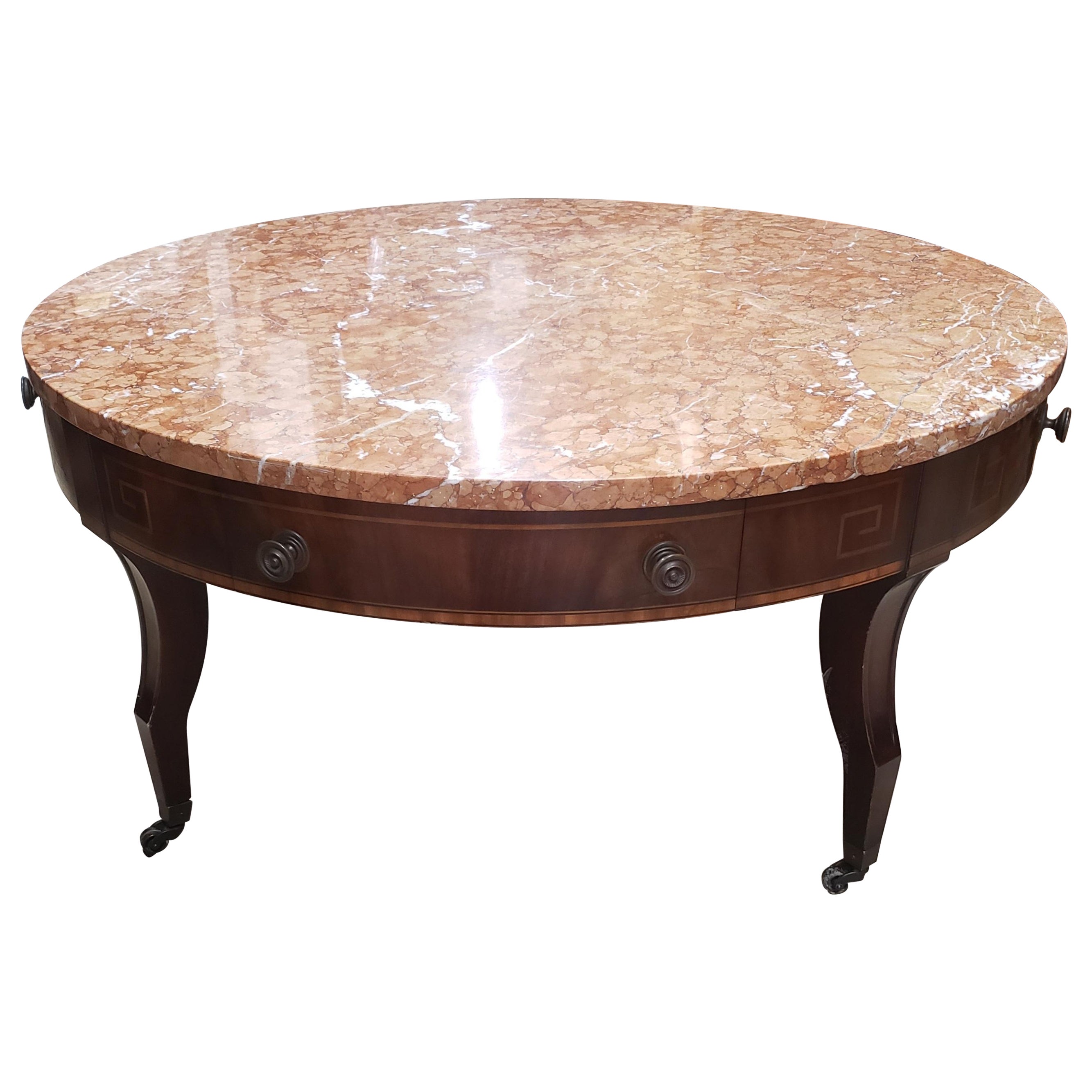 1960s Weiman Heirloom Hollywood Regency Mahogany and Satinwood Carrara Mable Top For Sale