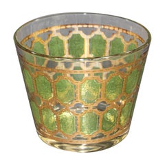 Vintage Midcentury Green and Gold Ice Bucket 1960s