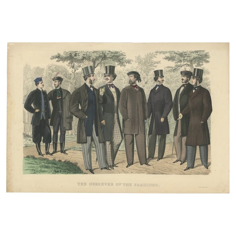 Antique Fashion Prints Showing the Trends of Men in the Year 1861 For Sale