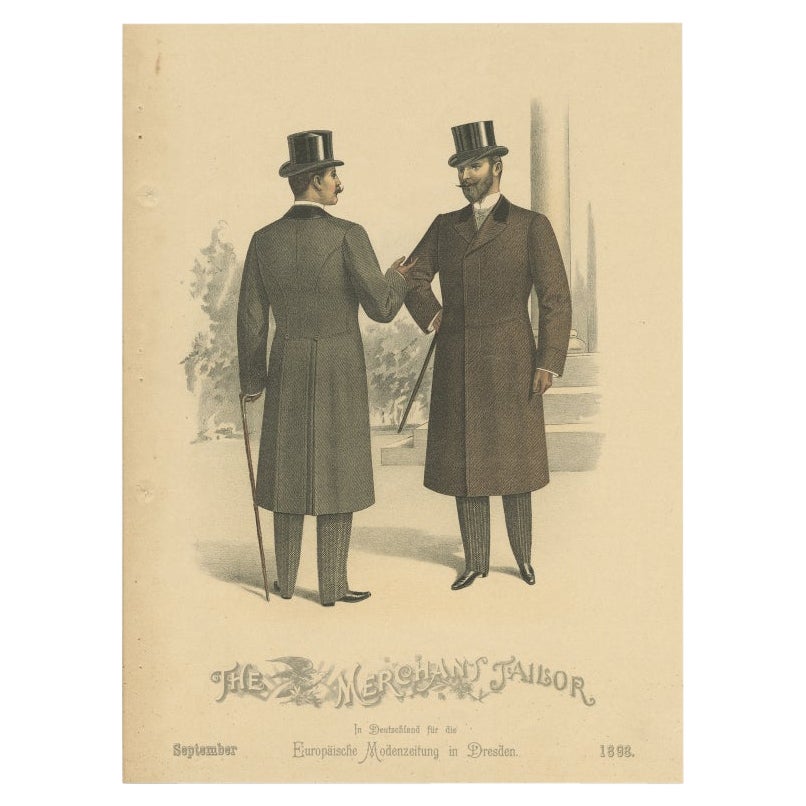 Old Fashion Print of Two Men Illustrating the Fashion Trends of September, 1898 For Sale