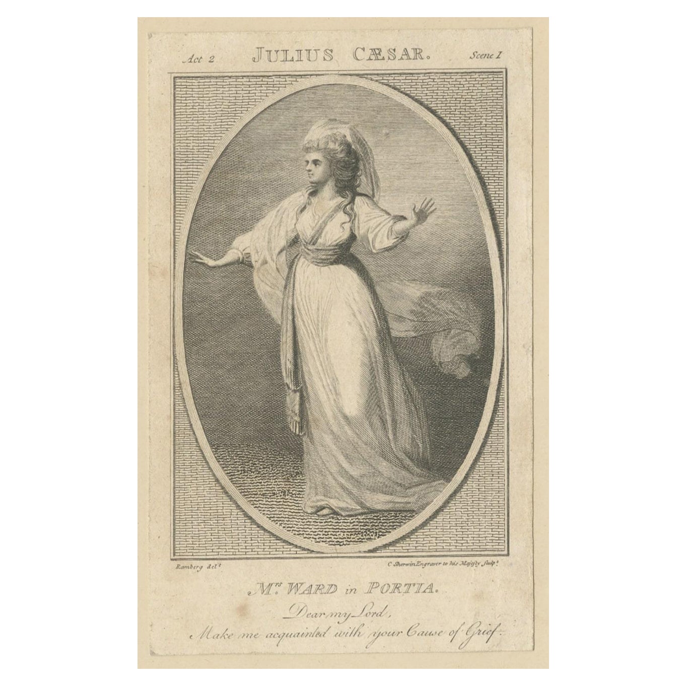 Antique Frontispiece of of Mrs Ward as Portia, 1785 For Sale