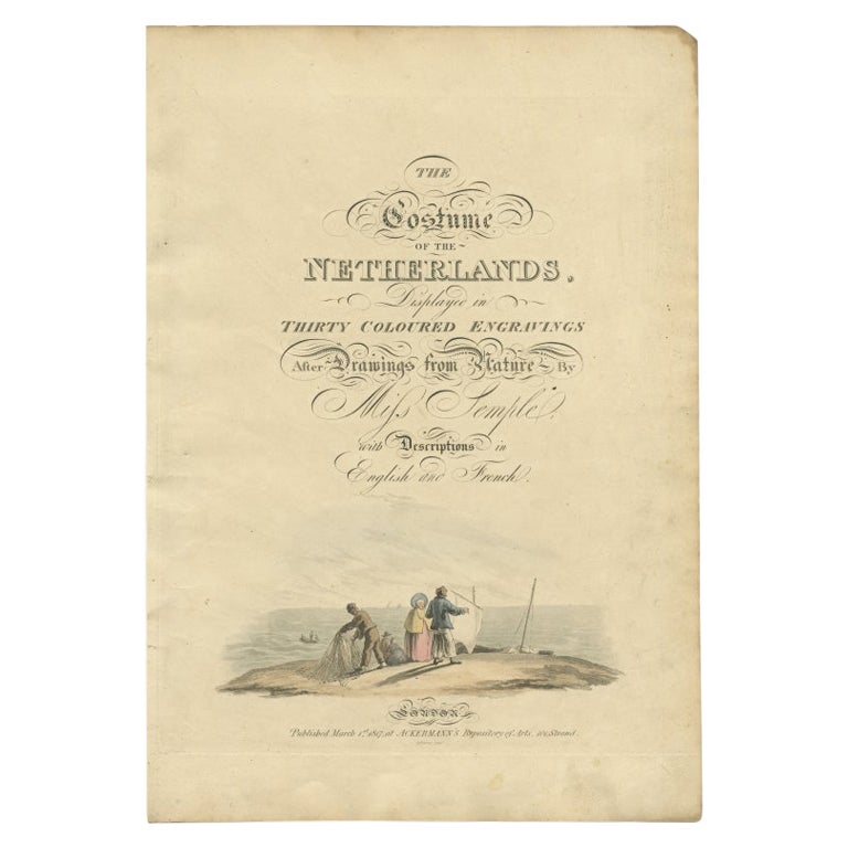 Antique Frontispiece of 'The Costumes of the Netherlands' by Ackermann, 1817 For Sale