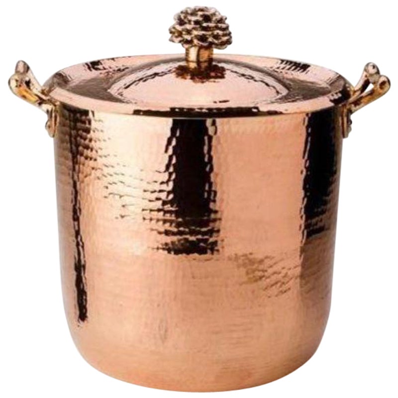 Amoretti Brothers Hammered Copper Stockpot 23.5 qt with Bronze Flower Lid For Sale