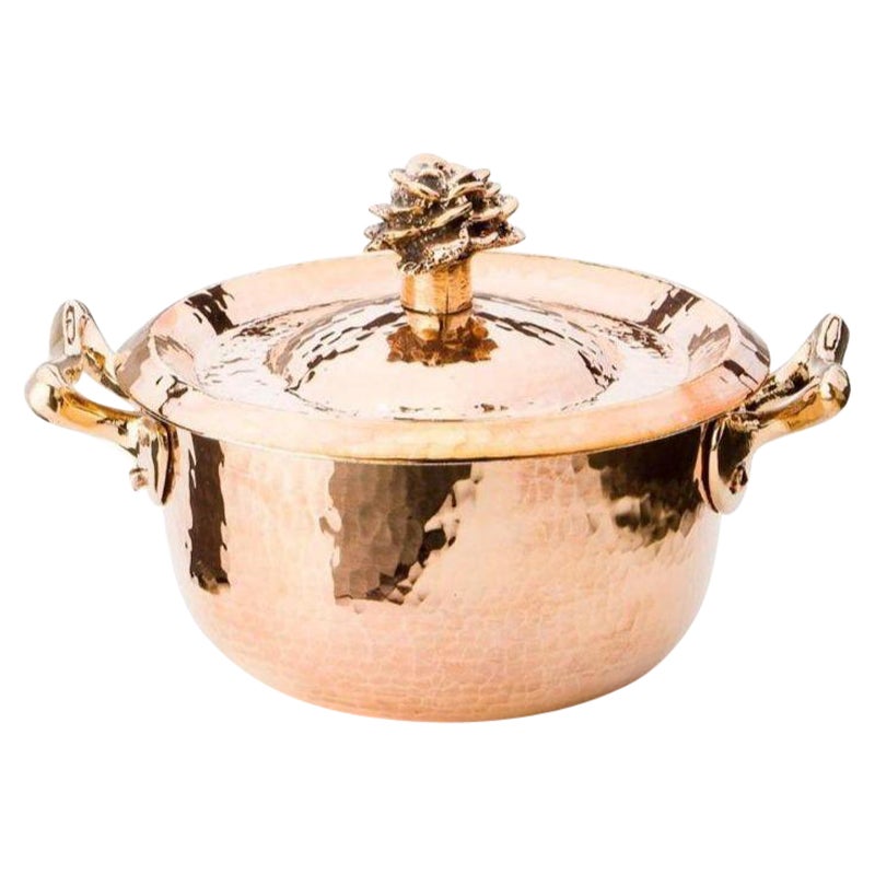 Amoretti Brothers Copper Cocotte 1.2 Qt with Flower Lid For Sale