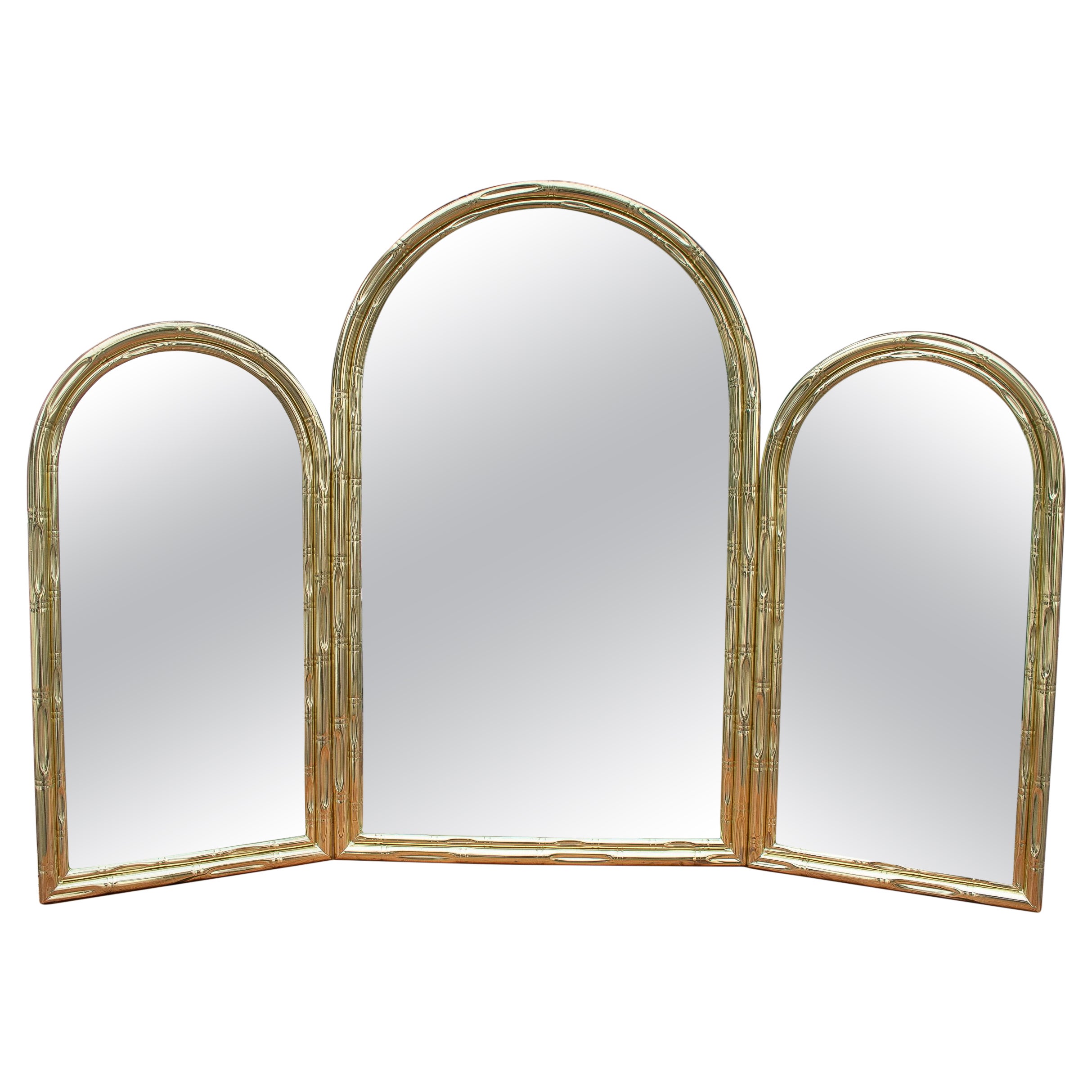 1970's Folding Metal Mirror Imitating Bamboo
