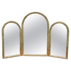 1970's Folding Metal Mirror Imitating Bamboo