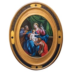 17th Century Emilian School Holy Family and St. John Painting Oil on Copper