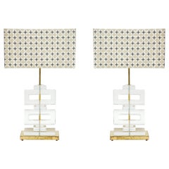 Pair Modern Murano Clear Glass Lamps