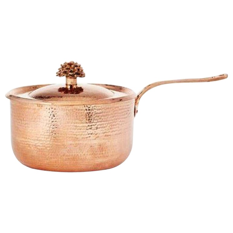 Amoretti Brothers Copper Saucepan 2.8 Qt with Flower Lid For Sale