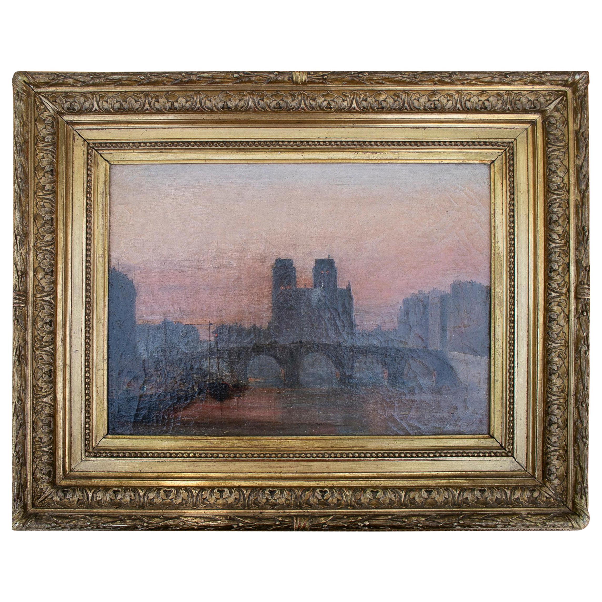 19th Century French Impressionist Paris Landscape of Notre Dame on The Senna For Sale