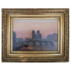 19th Century French Impressionist Paris Landscape of Notre Dame on The Senna