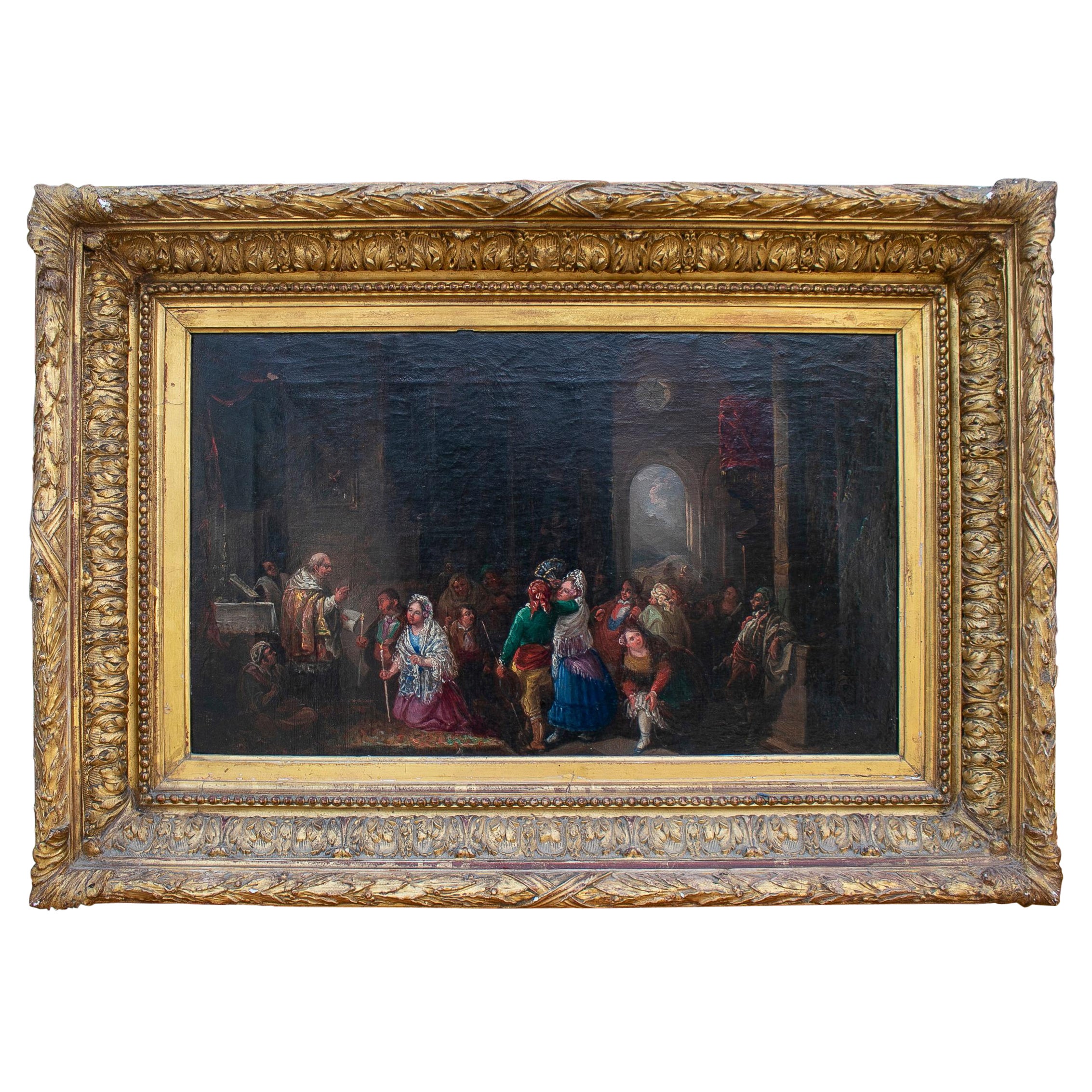 19th Century Oil on Canvas Painting Attributed to Eugenio Lucas Villamamil