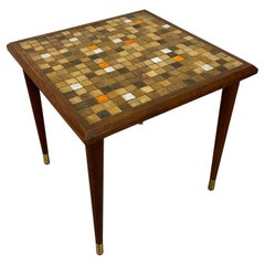 1960s Square Walnut & Tile Top Side Table
