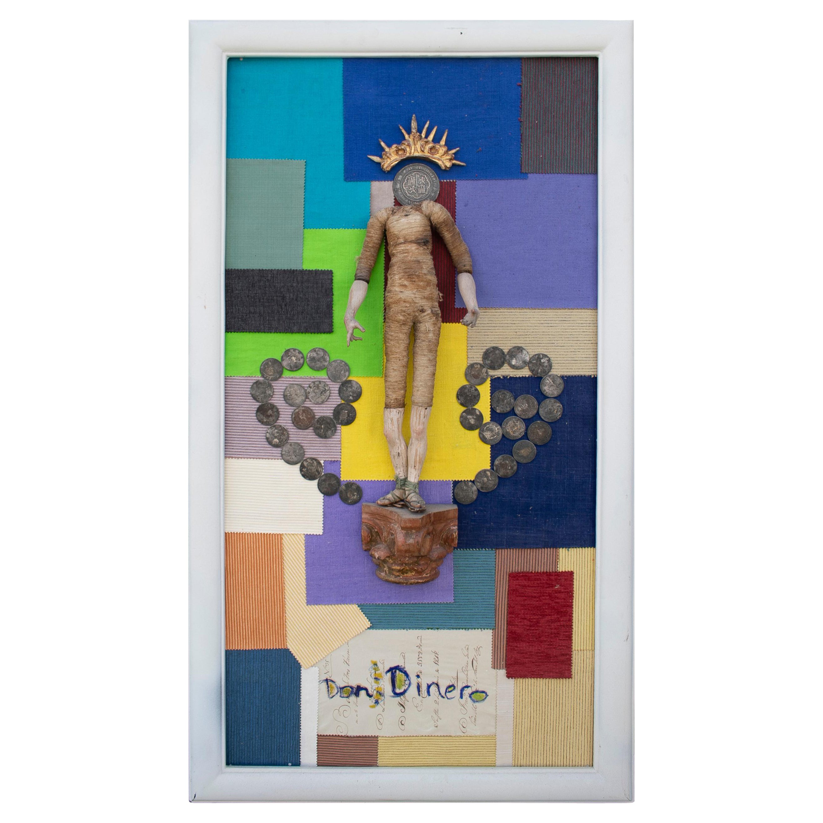 19th Century Spanish Collage Made with a  Mannequin, Crown and Coins For Sale