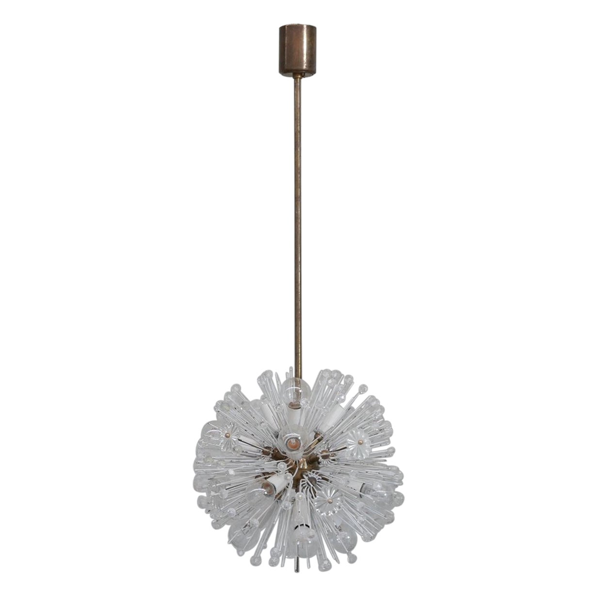 Austrian Mid-Century Glass and Brass Chandelier Pendant by Emil Stejnar For Sale