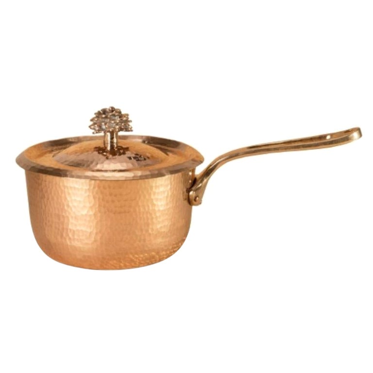 Amoretti Brothers Copper Sauce Pan "Flower" 2.8 qt with cast-bronze handles  For Sale